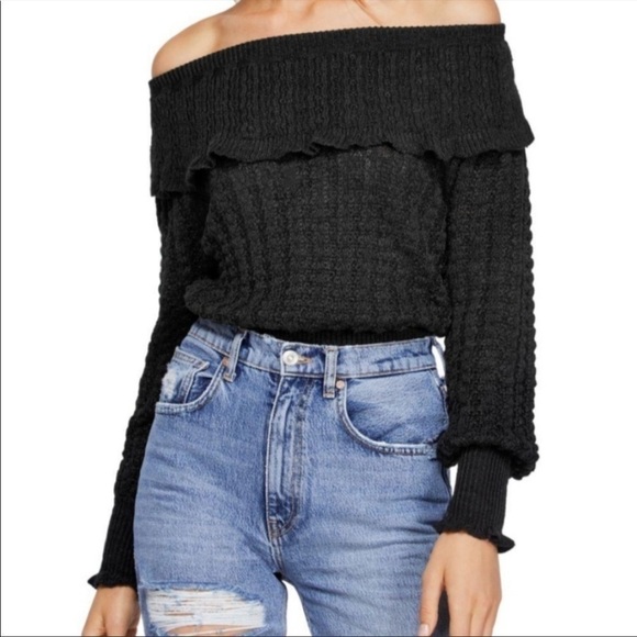 Free People Black Knit Off The Shoulder Sweater Size XS - Picture 9 of 9